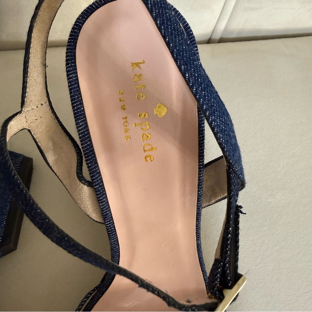 Kate Spade Size 9.5 Denim Blue Heels with Bow - Picture 3 of 9